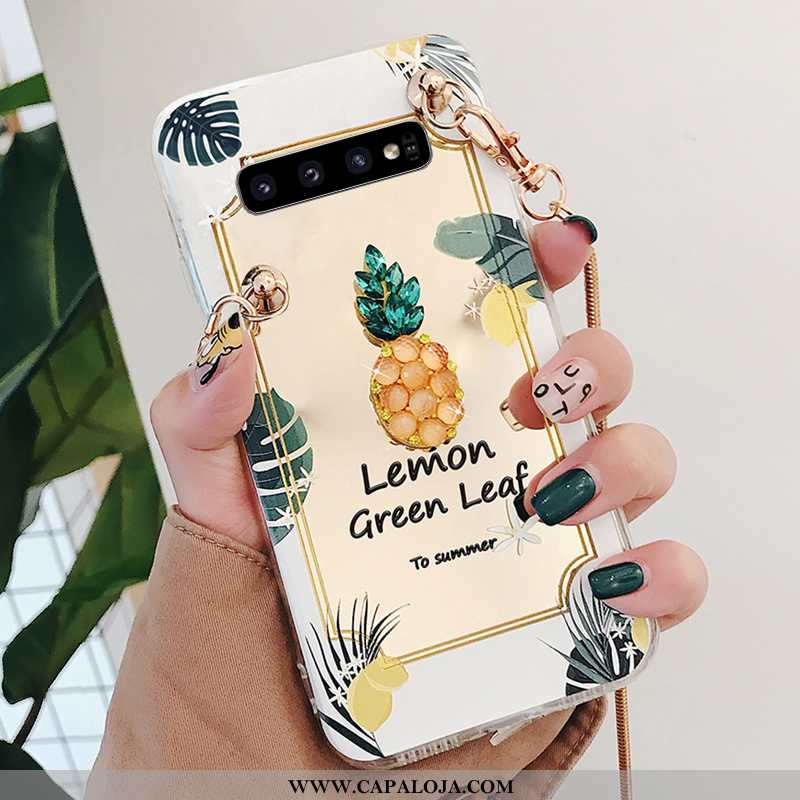 Capa Samsung Galaxy S10 Tendencia Pineapple Dourada Cordao Dourado, Capas Samsung Galaxy S10 Soft On