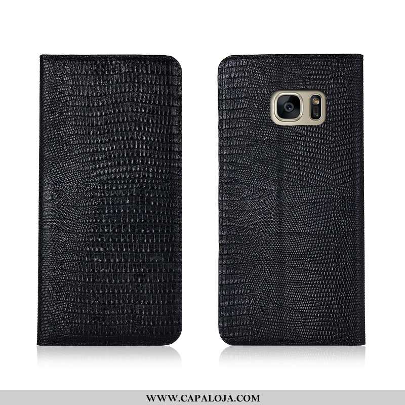 Capa Samsung Galaxy S7 Edge Protetoras Couro Genuíno Capas Feminino Preto, Samsung Galaxy S7 Edge Si