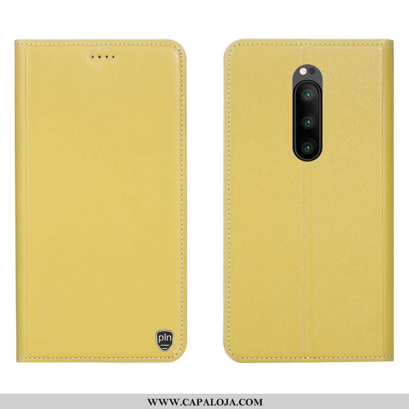 Capa Sony Xperia 1 Couro Genuíno Cases Antiqueda Completa Amarelo, Capas Sony Xperia 1 Protetoras Ba