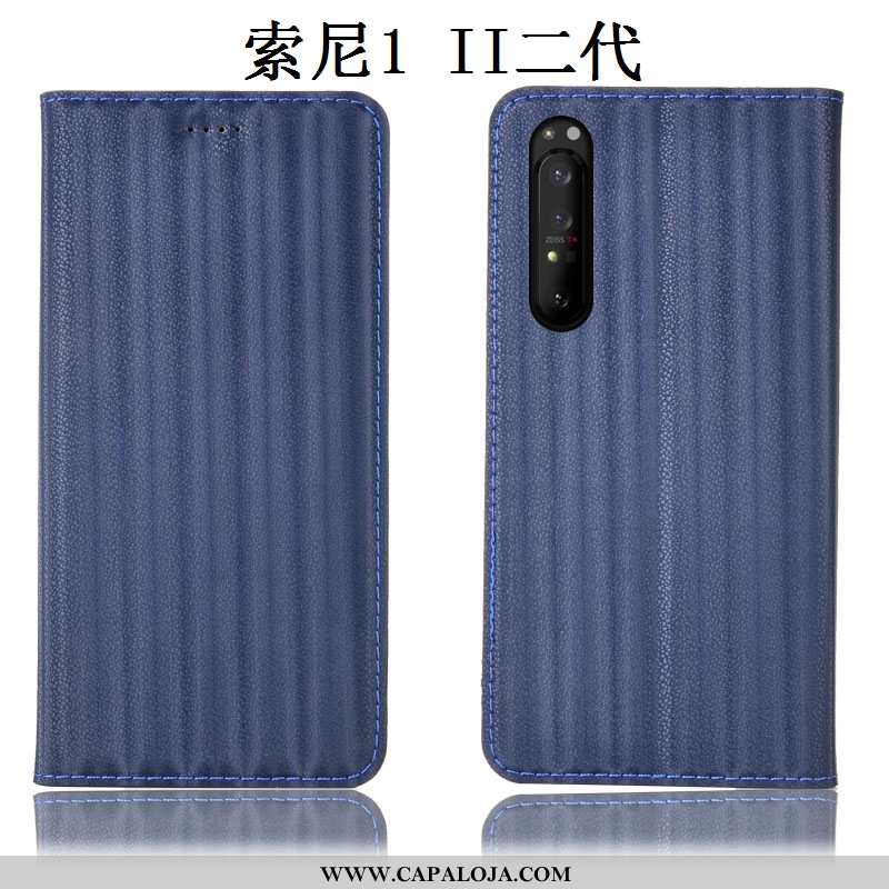 Capa Sony Xperia 1 Ii Couro Genuíno Capas Azul Antiqueda, Sony Xperia 1 Ii Protetoras Promoção