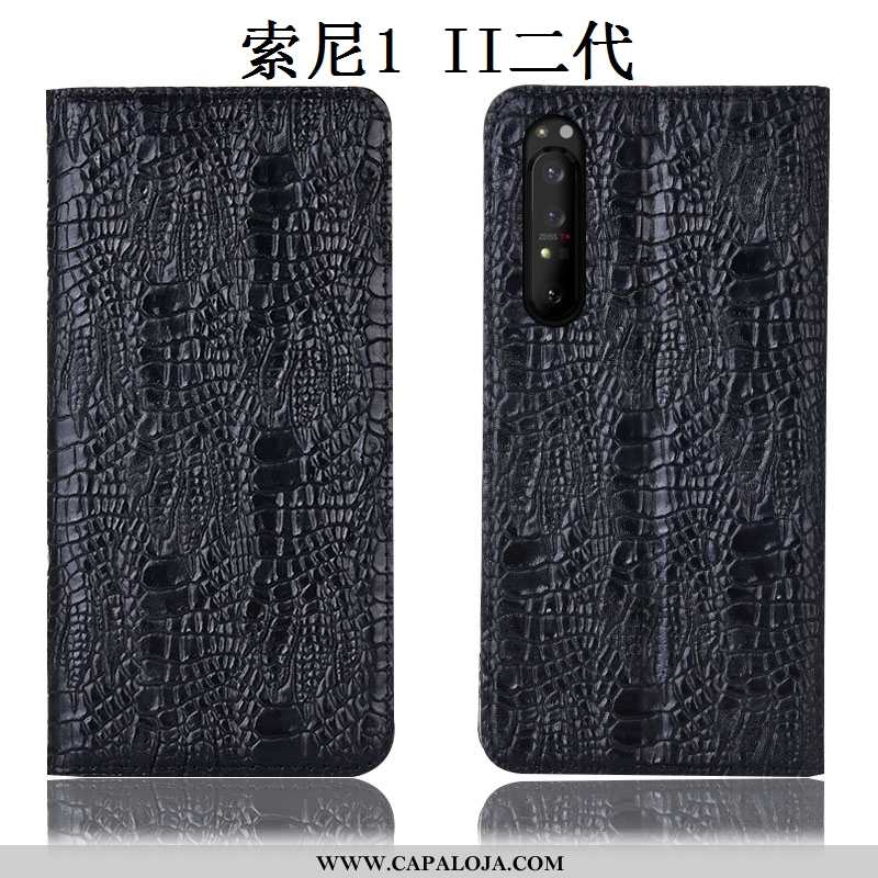 Capa Sony Xperia 1 Ii Couro Genuíno Telemóvel Antiqueda Crocs Preto, Capas Sony Xperia 1 Ii Protetor