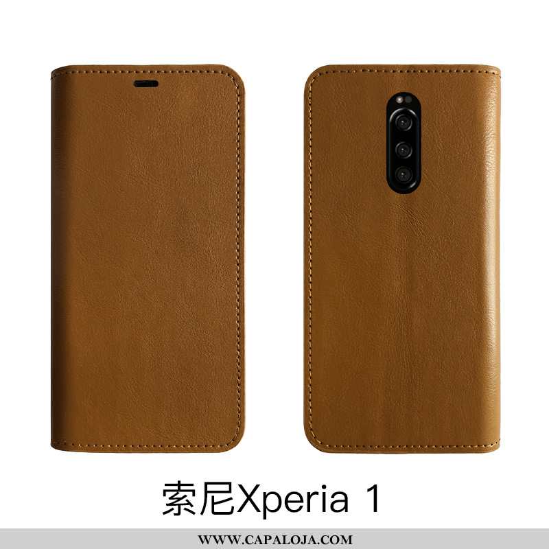 Capa Sony Xperia 1 Slim Couro Legitimo Cover Cases Castanho, Capas Sony Xperia 1 Soft Baratas