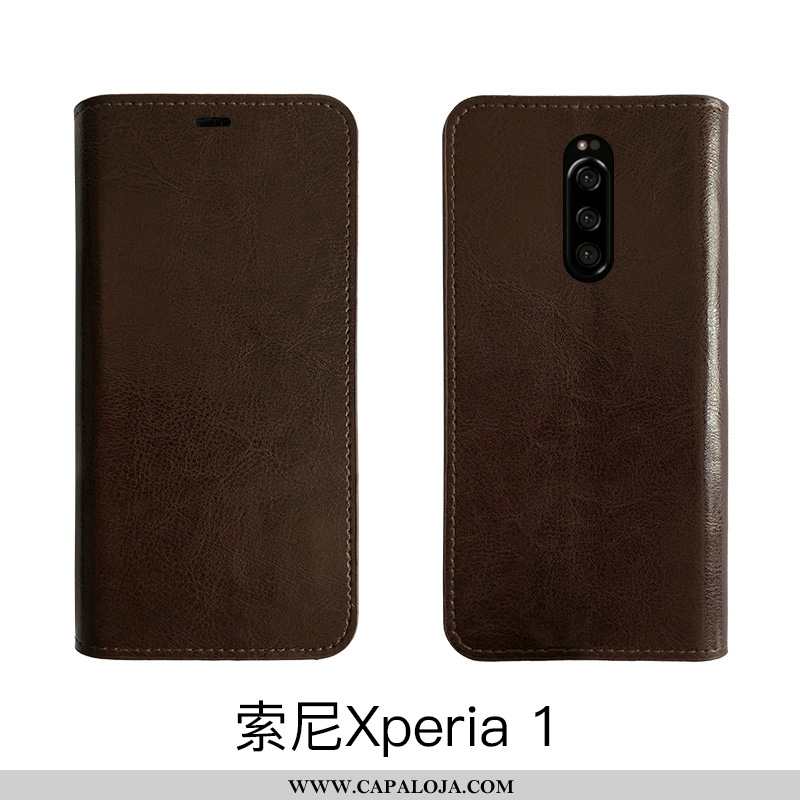 Capa Sony Xperia 1 Slim Couro Legitimo Cover Cases Castanho, Capas Sony Xperia 1 Soft Baratas