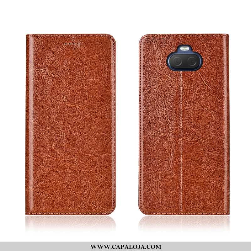 Capa Sony Xperia 10 Couro Genuíno Tigrada Capas Antiqueda Castanho, Sony Xperia 10 Couro Promoção