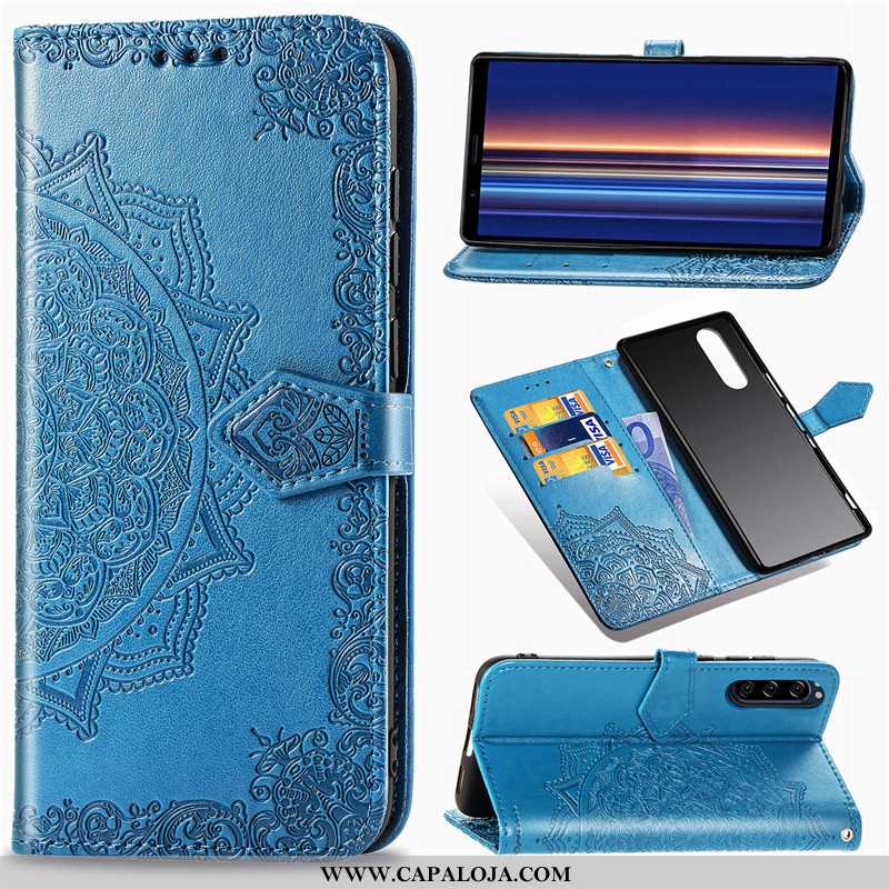 Capa Sony Xperia 5 Cordao Protetoras Cases Lisas Azul, Capas Sony Xperia 5 Couro Barato