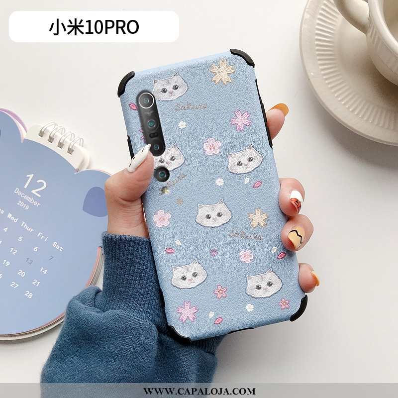 Capa Xiaomi Mi 10 Pro Silicone Seda Couro Pequena Azul, Capas Xiaomi Mi 10 Pro Estilosas Baratos