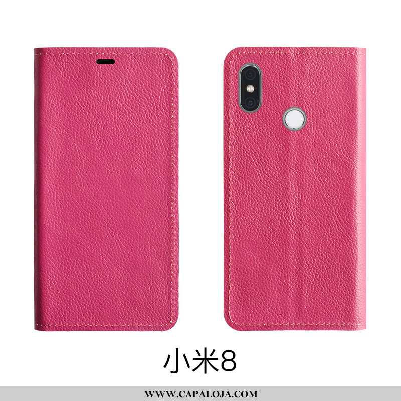 Capa Xiaomi Mi 8 Couro Genuíno Protetoras Primavera Vermelha Rosa, Capas Xiaomi Mi 8 Couro Baratos