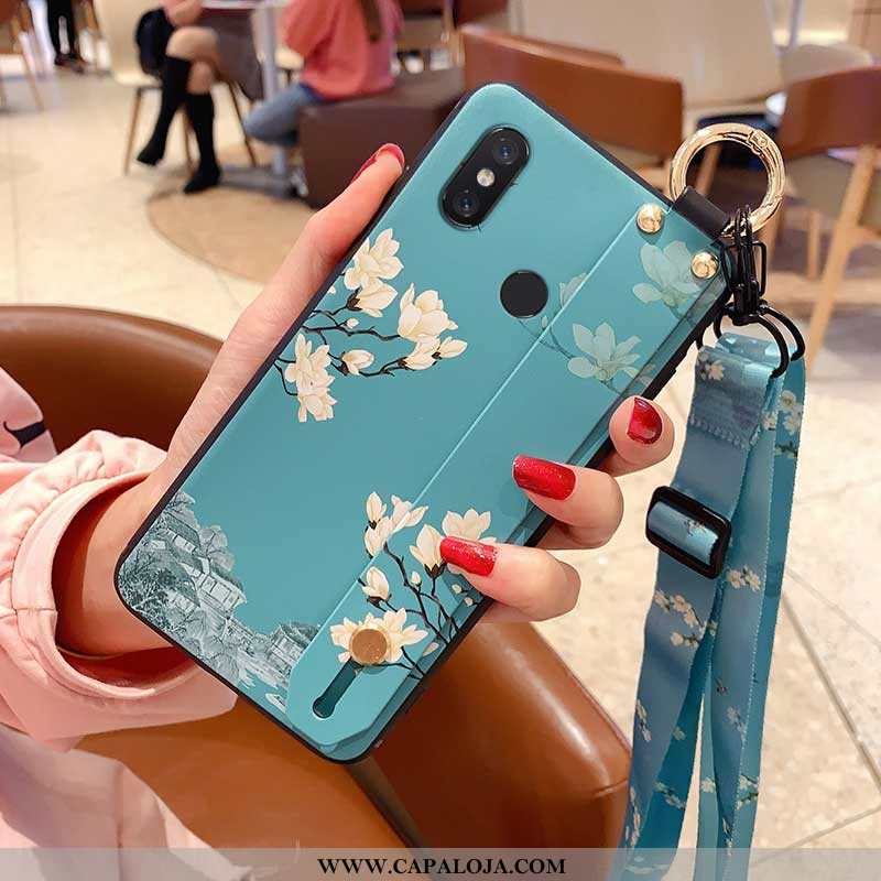 Capa Xiaomi Mi 8 Fosco Strapback Antiqueda Tela Azul, Capas Xiaomi Mi 8 Cordao Baratos