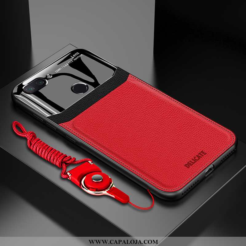 Capa Xiaomi Mi 8 Lite Protetoras Couro Malha Vermelha Preto, Capas Xiaomi Mi 8 Lite Silicone Baratos