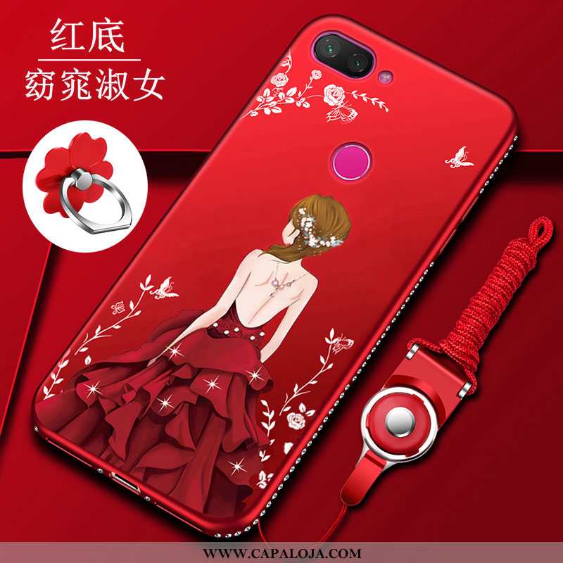 Capa Xiaomi Mi 8 Lite Protetoras Feminino Telinha Fosco Vermelho, Capas Xiaomi Mi 8 Lite Silicone Ba