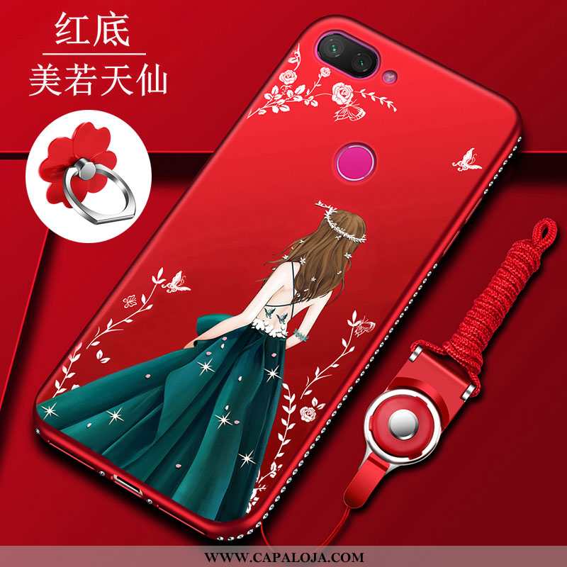 Capa Xiaomi Mi 8 Lite Protetoras Feminino Telinha Fosco Vermelho, Capas Xiaomi Mi 8 Lite Silicone Ba