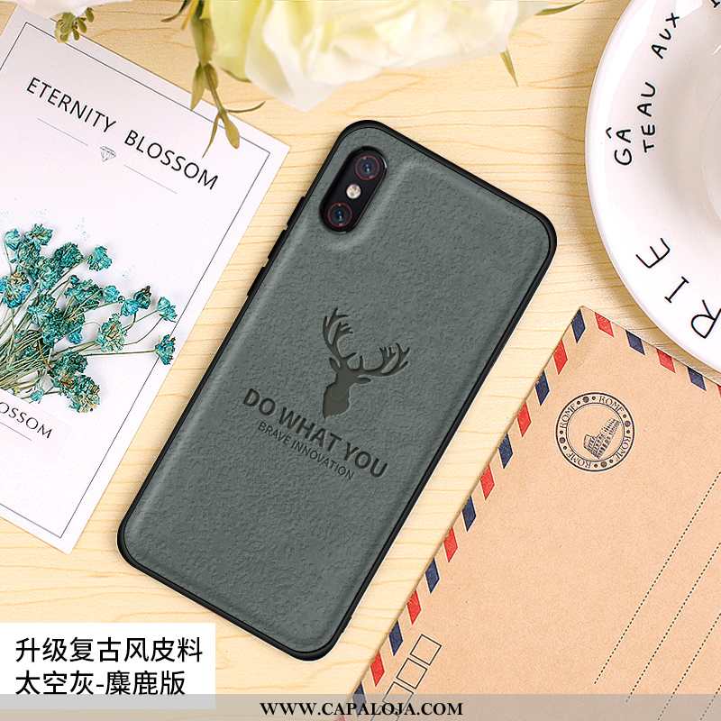 Capa Xiaomi Mi 8 Pro Soft Telemóvel Couro Cases Cinza, Capas Xiaomi Mi 8 Pro Silicone Baratos