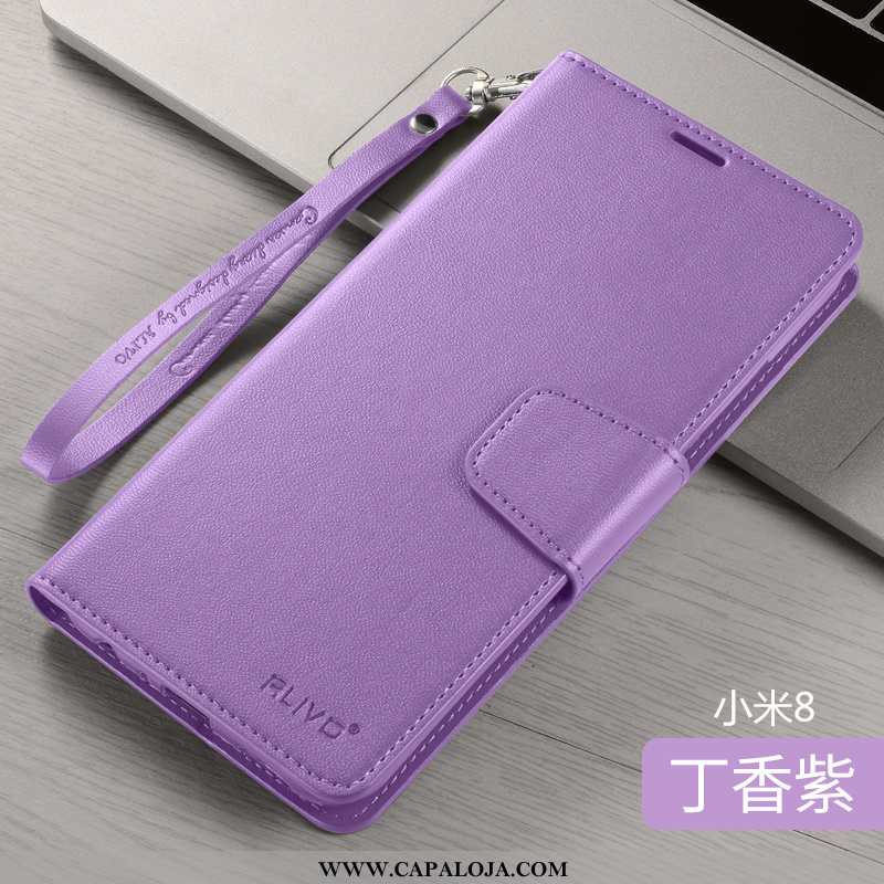 Capa Xiaomi Mi 8 Slim Primavera Pequena Telemóvel Roxo, Capas Xiaomi Mi 8 Couro Promoção