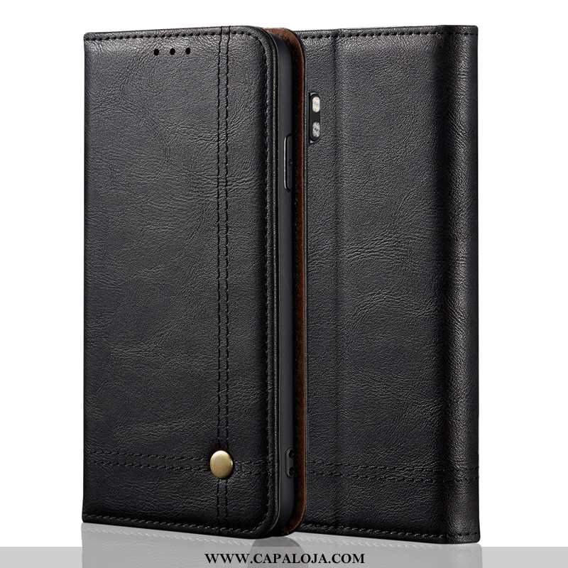 Capa Xiaomi Mi Note 10 Classico Telemóvel Capas Protetoras Preto, Xiaomi Mi Note 10 Couro Genuíno Co