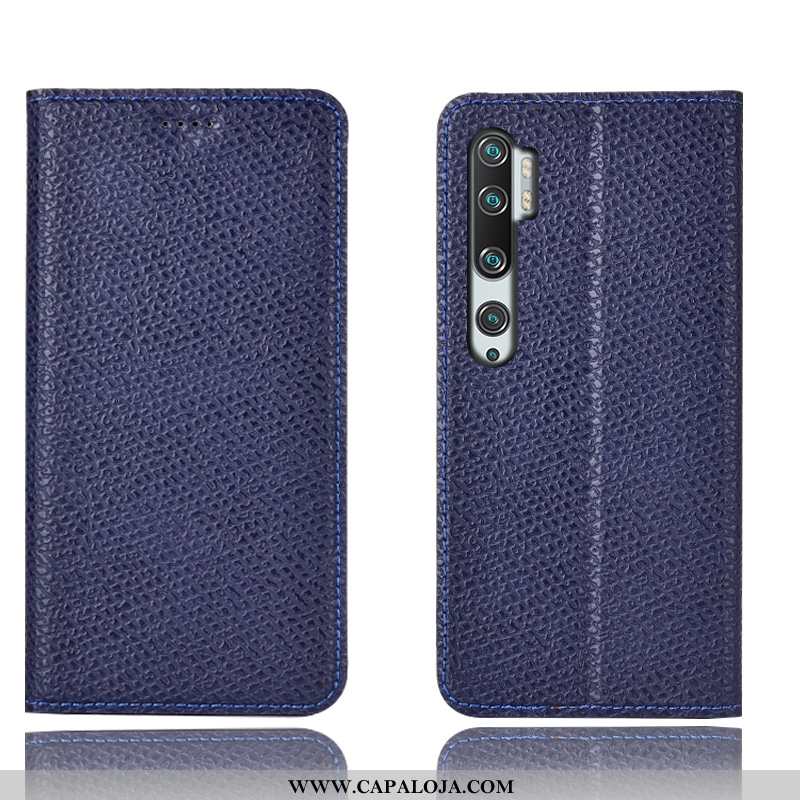 Capa Xiaomi Mi Note 10 Couro Genuíno Cases Pequena Capas Azul Escuro, Xiaomi Mi Note 10 Protetoras B