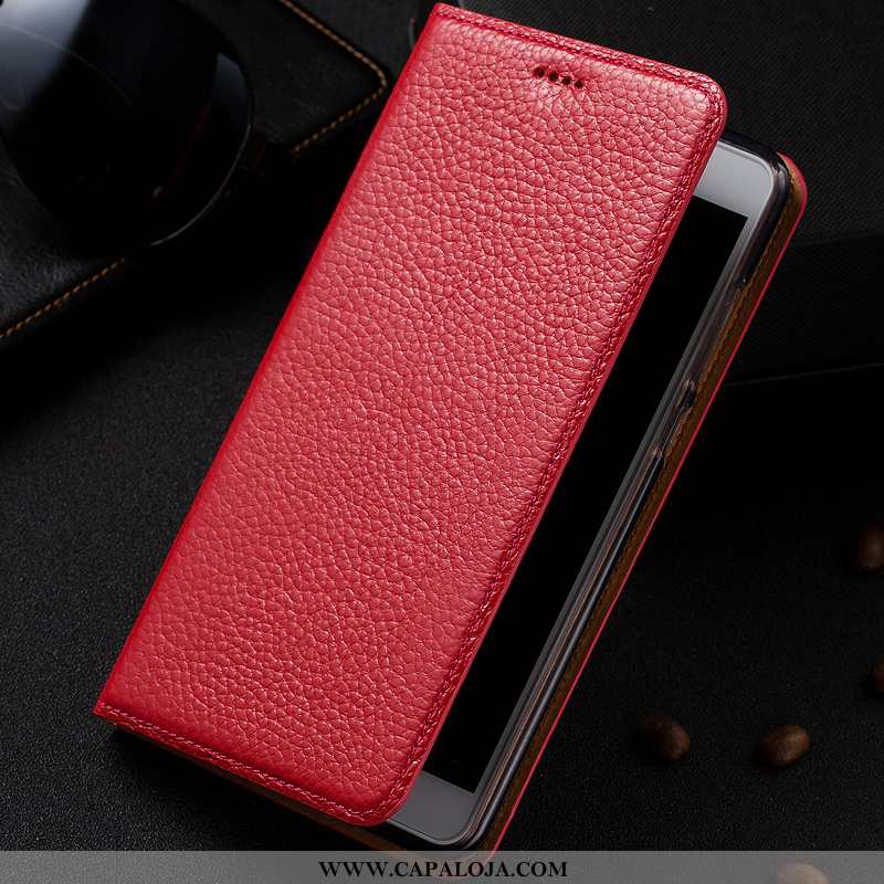 Capa Xiaomi Redmi 6a Couro Telinha Genuíno Vermelha Preto, Capas Xiaomi Redmi 6a Protetoras Comprar