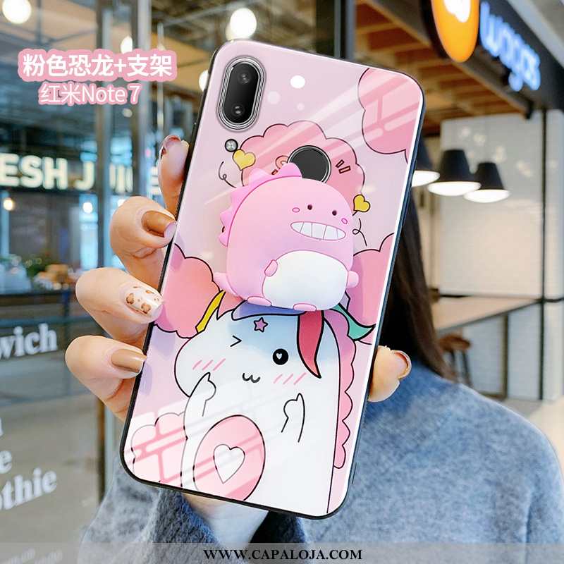 Capa Xiaomi Redmi Note 7 Vidro Dinossauro Frente Fofas Rosa, Capas Xiaomi Redmi Note 7 Desenho Anima