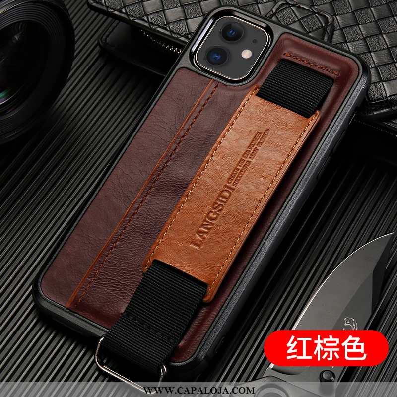 Capa iPhone 11 Couro Antiqueda Criativas Genuíno Telemóvel Castanho, Capas iPhone 11 Tendencia Venda