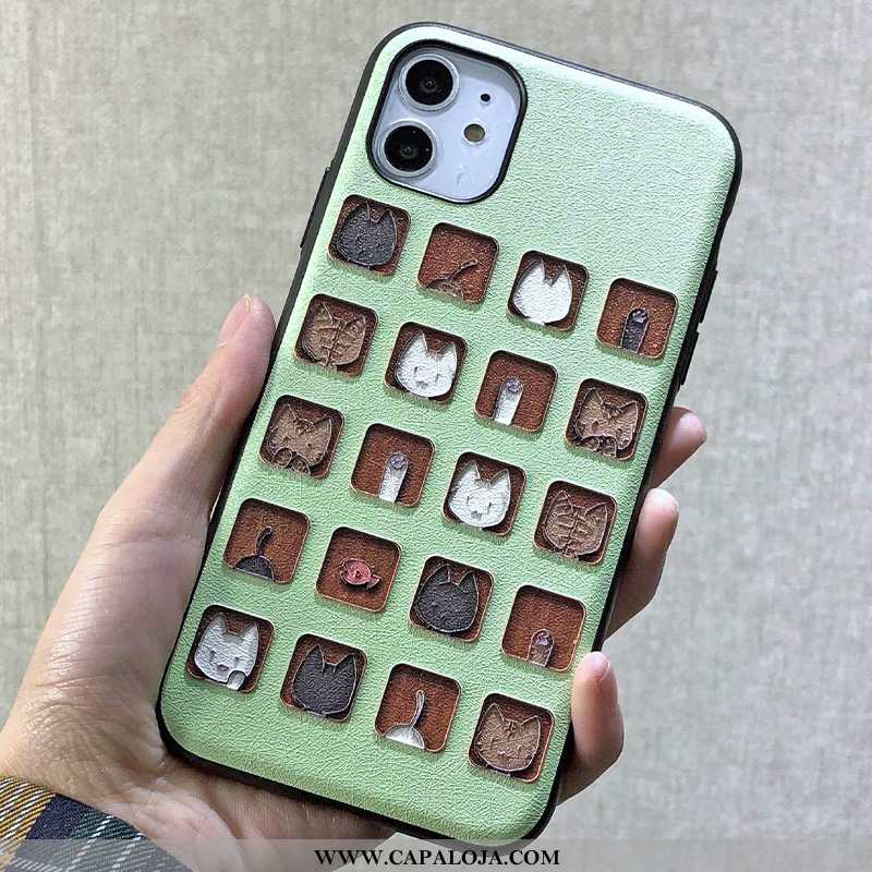 Capa iPhone 11 Criativas Gato Telemóvel Verde Claro, Capas iPhone 11 Desenho Animado Comprar