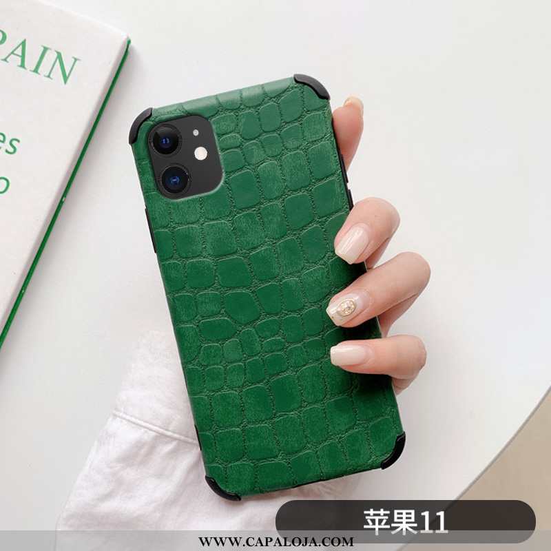 Capa iPhone 11 Personalizada Telemóvel Moda Couro Verde, Capas iPhone 11 Criativas Venda