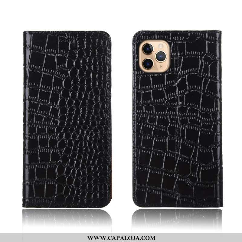 Capa iPhone 11 Pro Couro Genuíno Cases Tigrada Crocs Preto, Capas iPhone 11 Pro Protetoras Barato