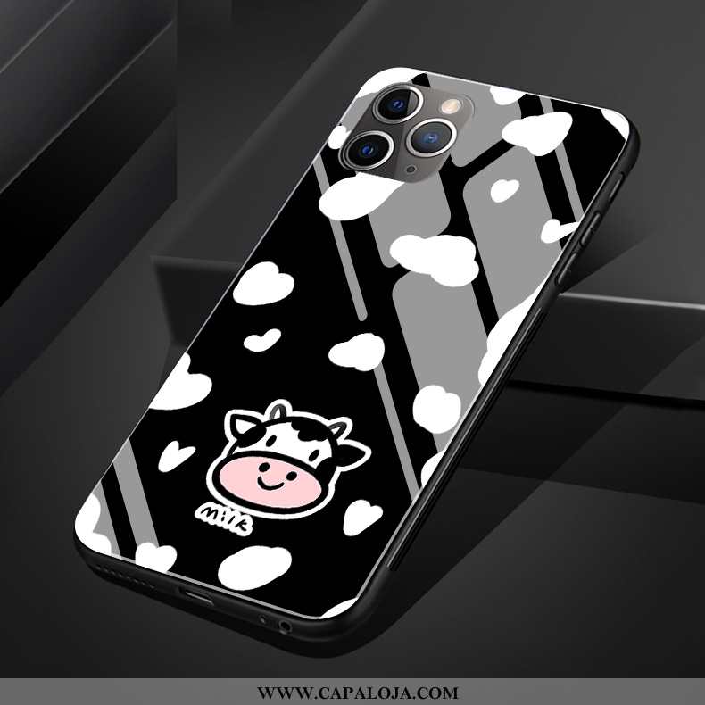 Capa iPhone 11 Pro Max Silicone Desenho Animado Protetoras Vaca Preto, Capas iPhone 11 Pro Max Vidro