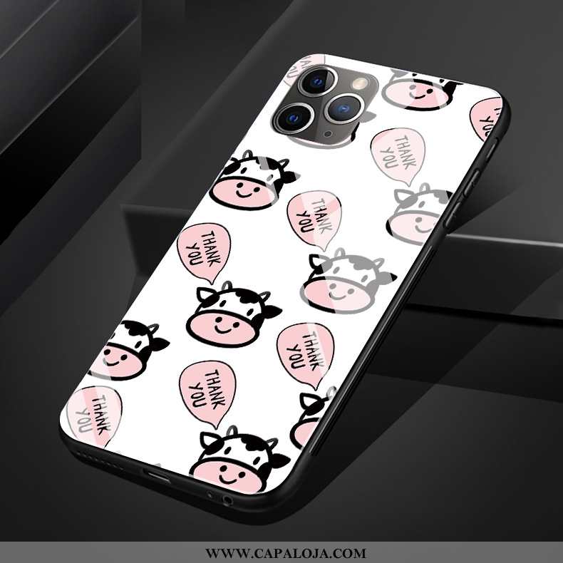 Capa iPhone 11 Pro Max Silicone Desenho Animado Protetoras Vaca Preto, Capas iPhone 11 Pro Max Vidro