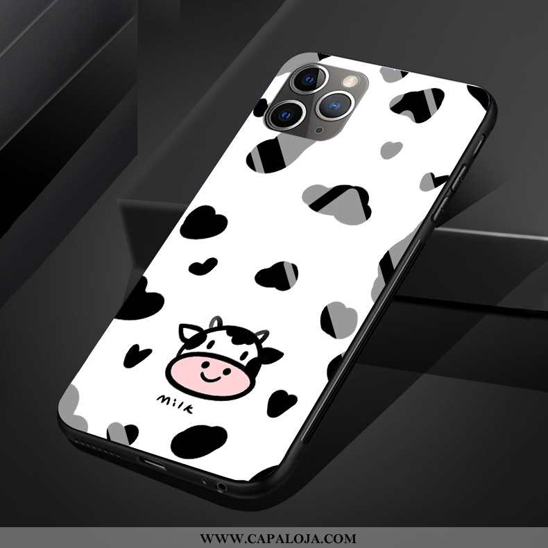 Capa iPhone 11 Pro Max Silicone Desenho Animado Protetoras Vaca Preto, Capas iPhone 11 Pro Max Vidro