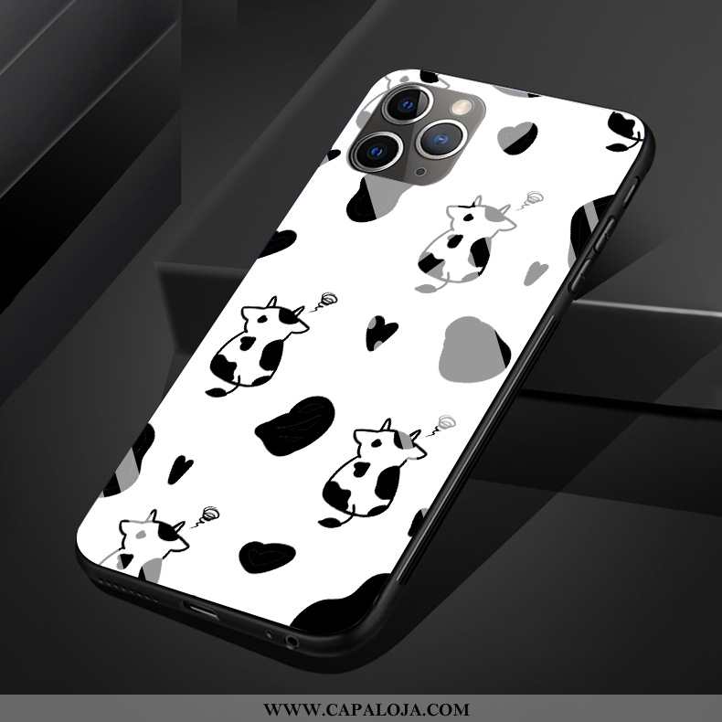 Capa iPhone 11 Pro Max Silicone Desenho Animado Protetoras Vaca Preto, Capas iPhone 11 Pro Max Vidro