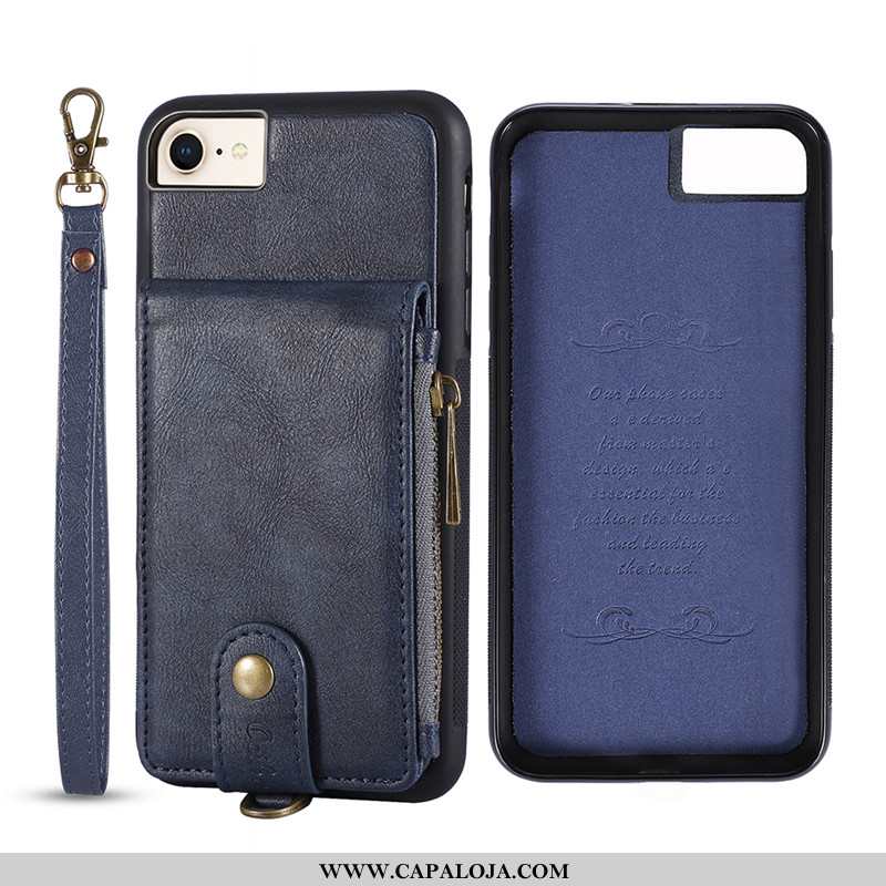 Capa iPhone 8 Carteira Cases De Grau Couro Azul Escuro, Capas iPhone 8 Couro Online