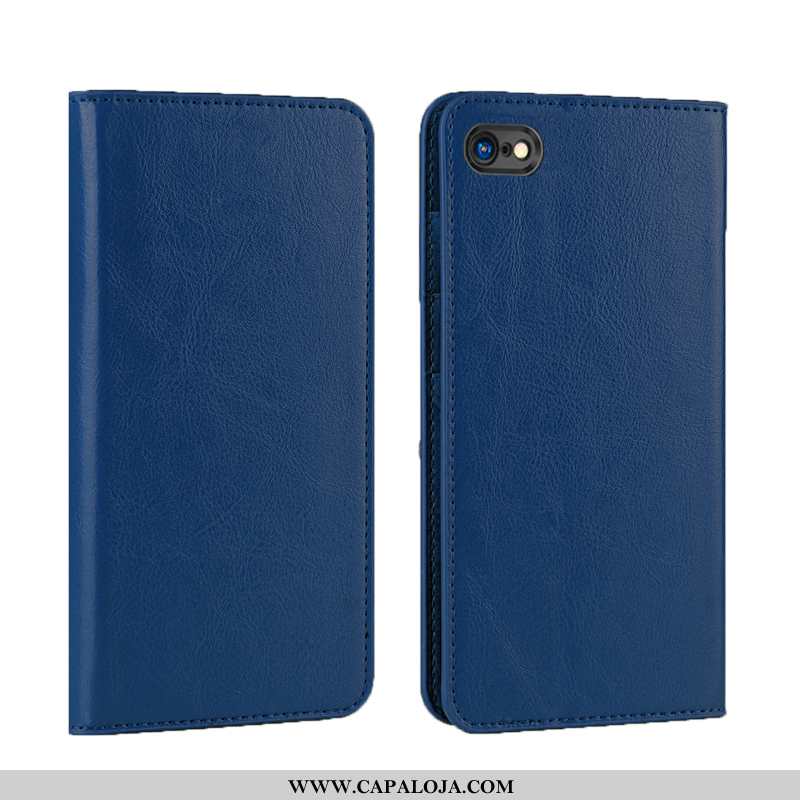 Capa iPhone 8 Couro Antiqueda Luxo Genuíno Feminino Azul, Capas iPhone 8 Protetoras Venda