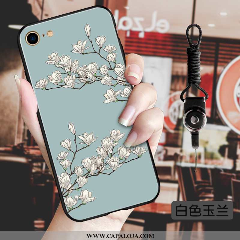 Capa iPhone 8 Soft Silicone Floral Tendencia Azul, Capas iPhone 8 Protetoras Barato