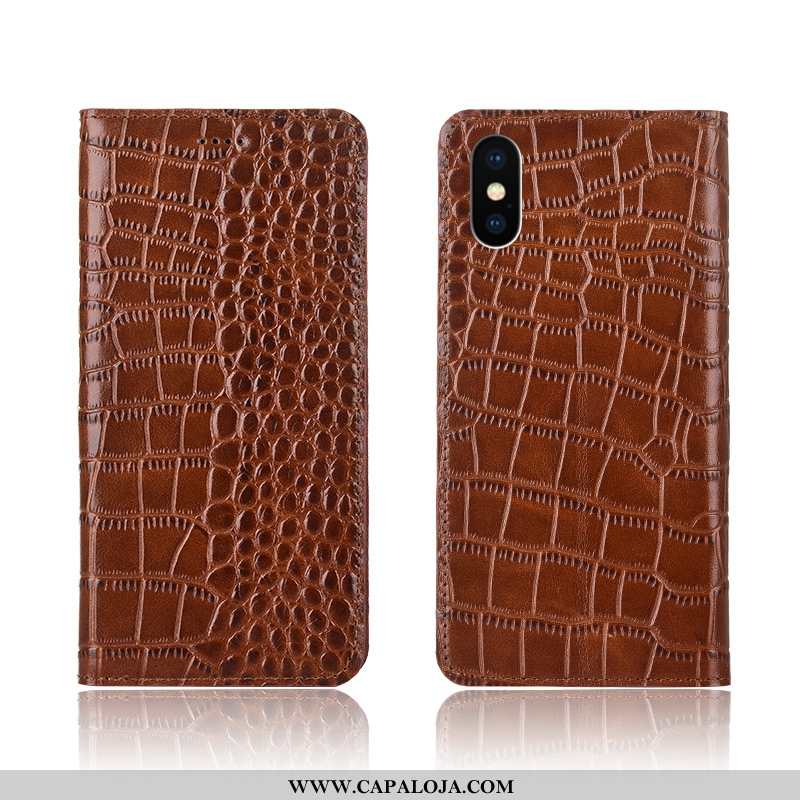 Capa iPhone X Criativas Couro Crocs Cover Castanho, Capas iPhone X Couro Legitimo Promoção