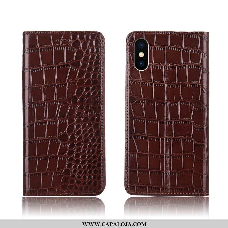 Capa iPhone X Criativas Couro Crocs Cover Castanho, Capas iPhone X Couro Legitimo Promoção