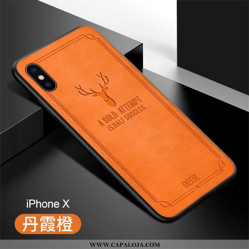 Capa iPhone X Protetoras Masculino Couro Cases Laranja, Capas iPhone X Silicone Baratas