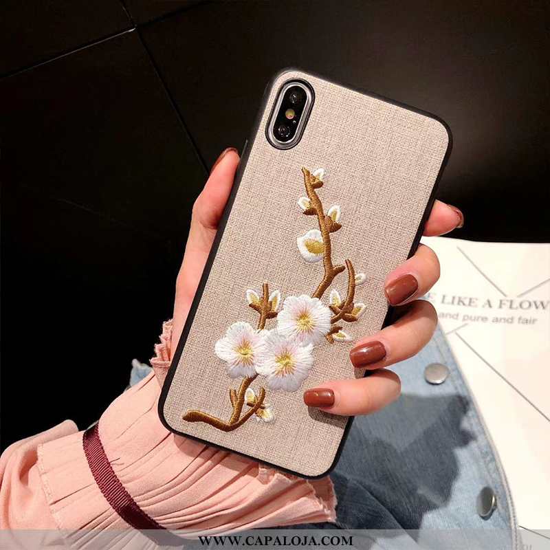 Capa iPhone X Silicone Cases Tendencia Novas Castanho, Capas iPhone X Bordado Baratas