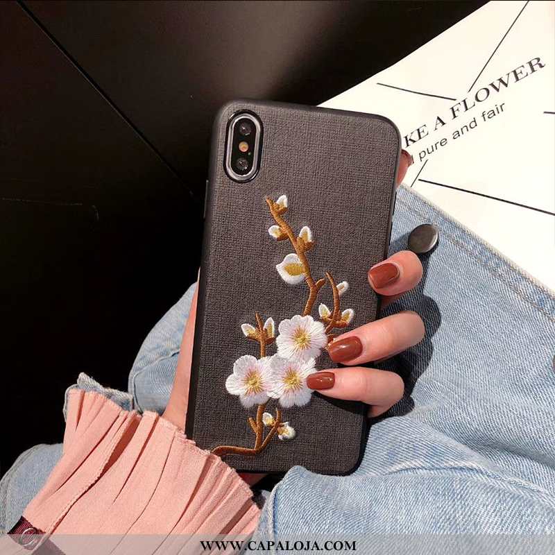 Capa iPhone X Silicone Cases Tendencia Novas Castanho, Capas iPhone X Bordado Baratas