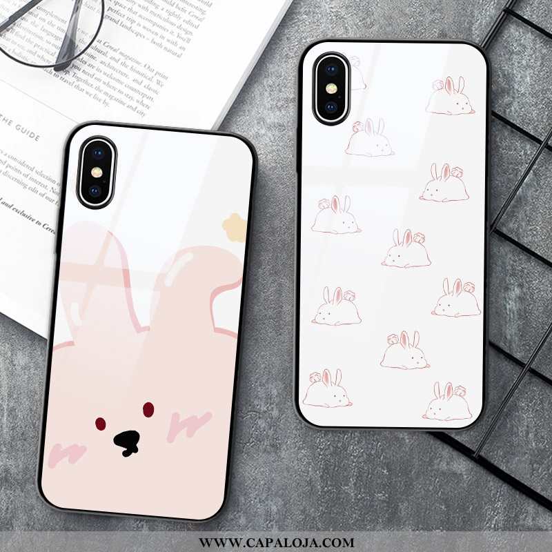 Capa iPhone X Vidro Feminino Coelho Protetoras Branco, Capas iPhone X Desenho Animado Promoção