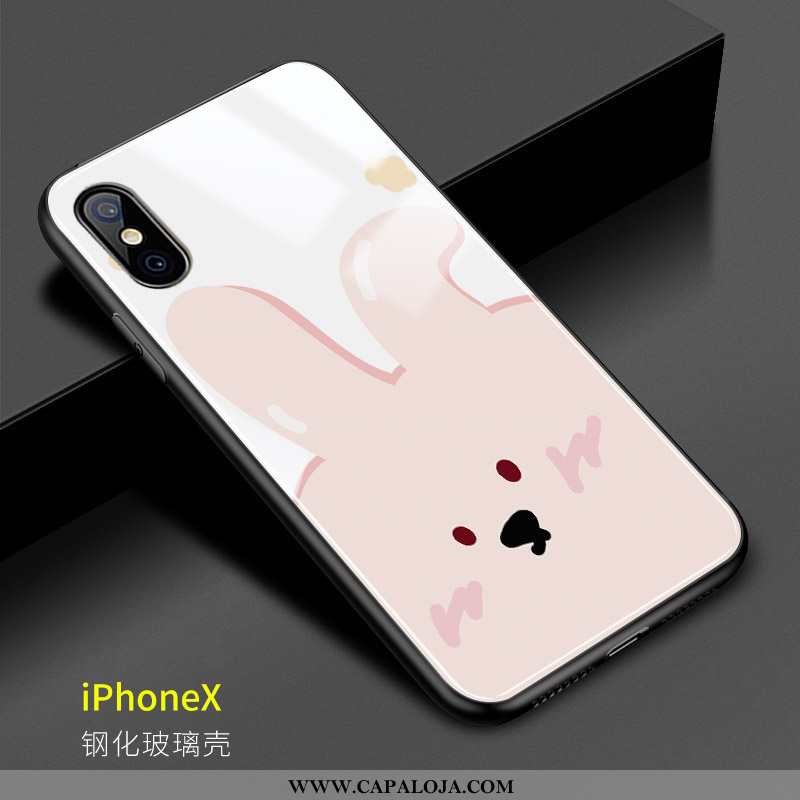 Capa iPhone X Vidro Feminino Coelho Protetoras Branco, Capas iPhone X Desenho Animado Promoção