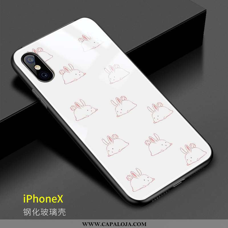 Capa iPhone X Vidro Feminino Coelho Protetoras Branco, Capas iPhone X Desenho Animado Promoção