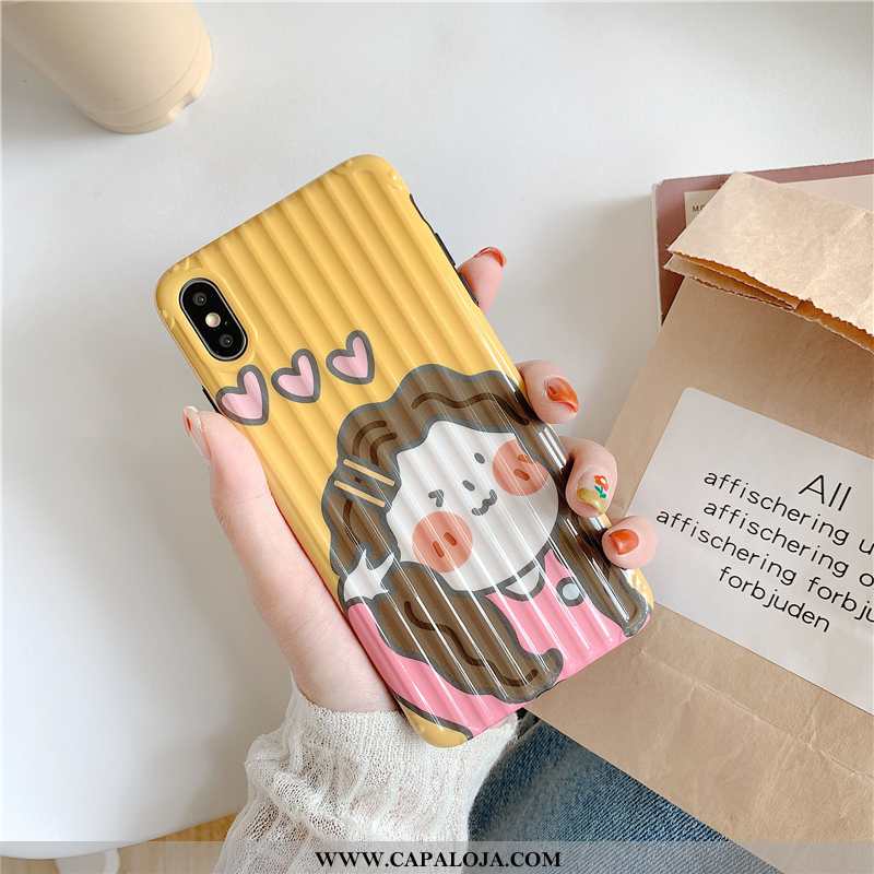 Capa iPhone Xs Criativas Completa Antiqueda Feminino Amarelo, Capas iPhone Xs Desenho Animado Barato