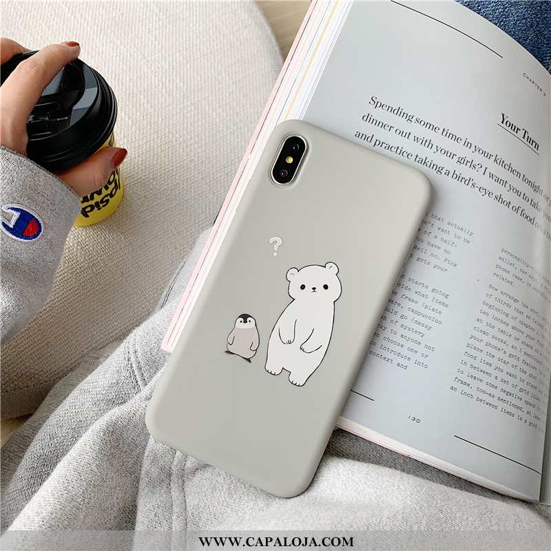 Capa iPhone Xs Max Fofas Desenho Animado Cinza Pinguim, Capas iPhone Xs Max Super Baratos