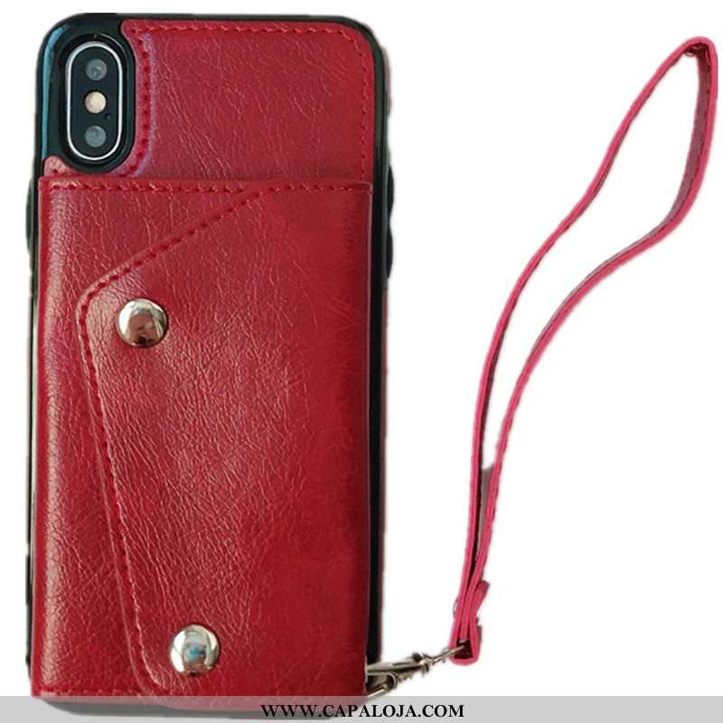 Capa iPhone Xs Max Tendencia Vermelha Telemóvel Couro Vermelho, Capas iPhone Xs Max Carteira Barato