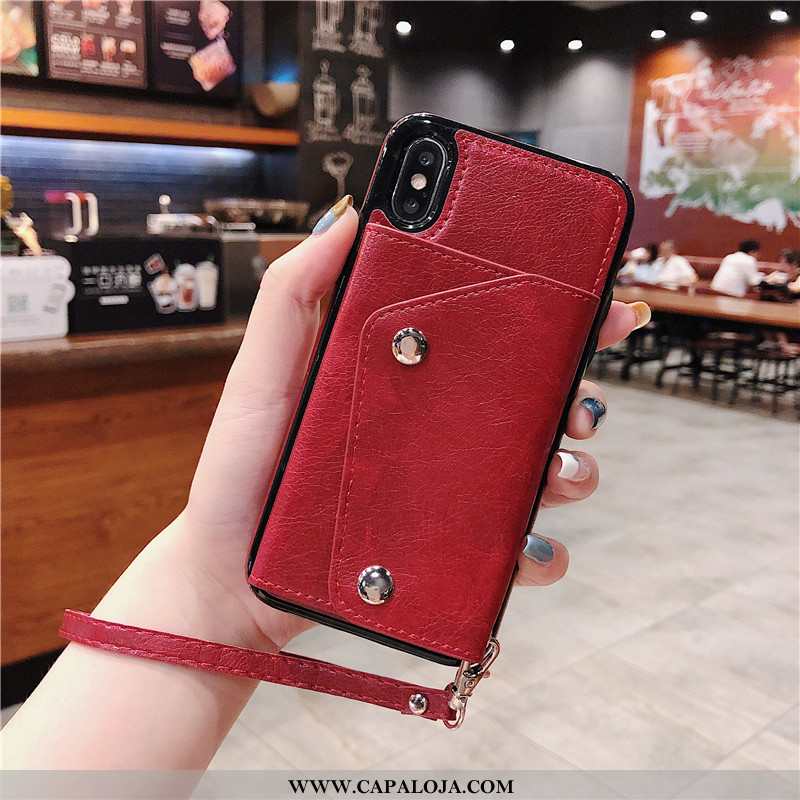 Capa iPhone Xs Max Tendencia Vermelha Telemóvel Couro Vermelho, Capas iPhone Xs Max Carteira Barato