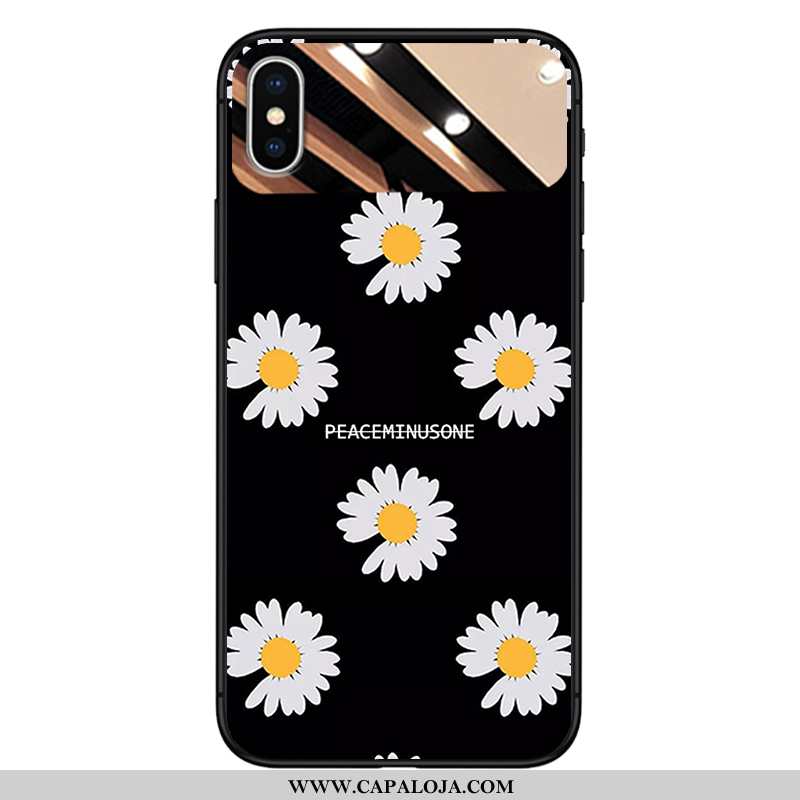 Capa iPhone Xs Max Vidro Telemóvel Crisântemo Malha Preto, Capas iPhone Xs Max Tendencia Comprar