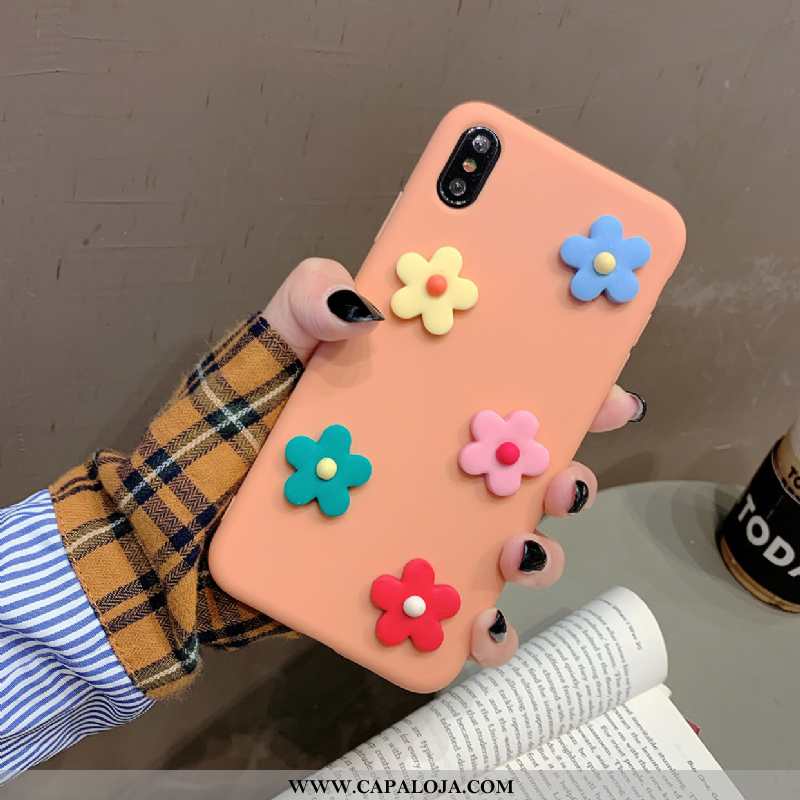 Capa iPhone Xs Silicone Feminino Antiqueda Florido Laranja, Capas iPhone Xs Soft Baratos