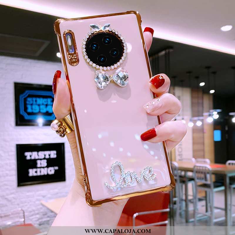 Capas Huawei Mate 30 Criativas Cinza Strass Rosa, Capa Huawei Mate 30 Soft Baratos