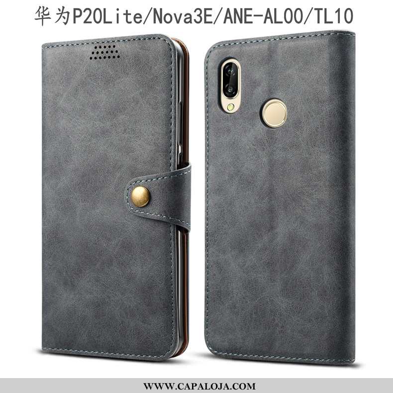 Capas Huawei P20 Lite Couro Antiqueda Telemóvel Cinza, Capa Huawei P20 Lite Protetoras Barato