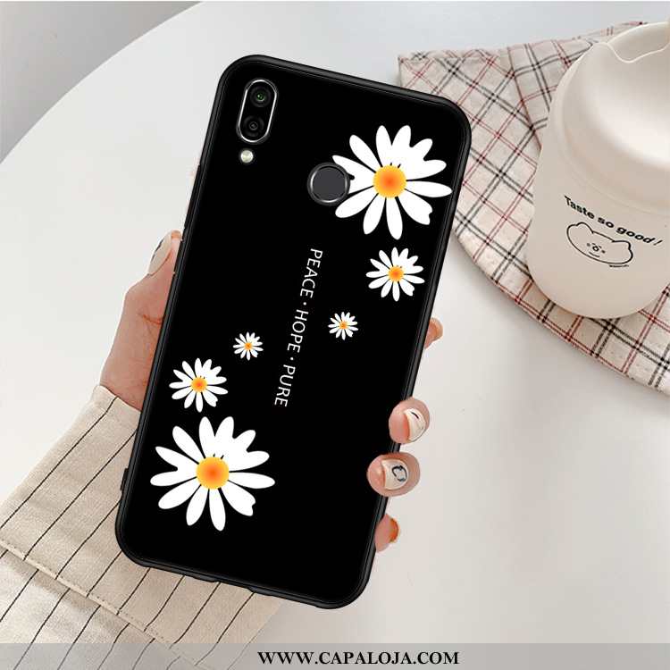 Capas Huawei P20 Lite Personalizado Preto Pequena Crisântemo, Capa Huawei P20 Lite Desenho Animado V