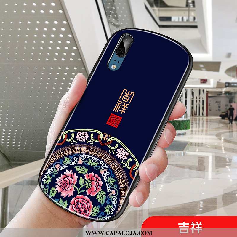 Capas Huawei P20 Vintage Protetoras Azul Escuro Redondo, Capa Huawei P20 Tendencia Promoção